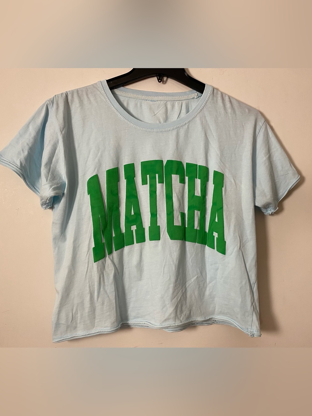 Women’s"MATCHA" Cropped Graphic Tee in Light Blue